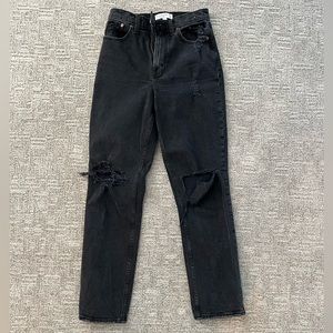 Abercrombie curve love 90’s straight black denim with ripped details. Size 26.